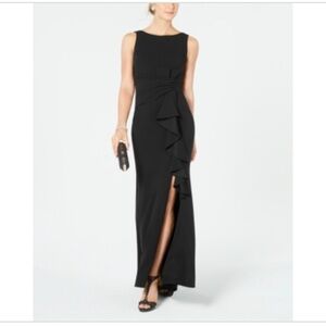 Betsy & Adam Black Sleeveless Maxi Gown with Slit